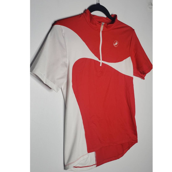 Castelli 1/4 Zip Red White Cycling Jersey Short Sleeve 3 Pocket Large Biking Top - Picture 2 of 9